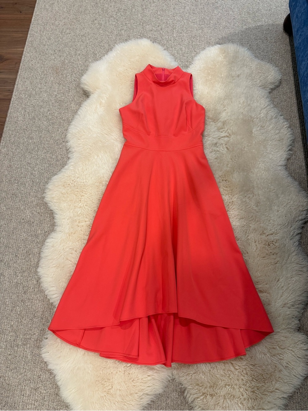 Vince Camuto high neck midi cocktail dress bright coral pink women’s sz 2